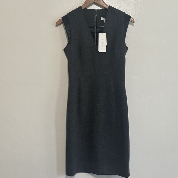 NWT Sandro Women's Leather Trim Black Sheath Knee Length Dress  Size 1  US S - Picture 1 of 15